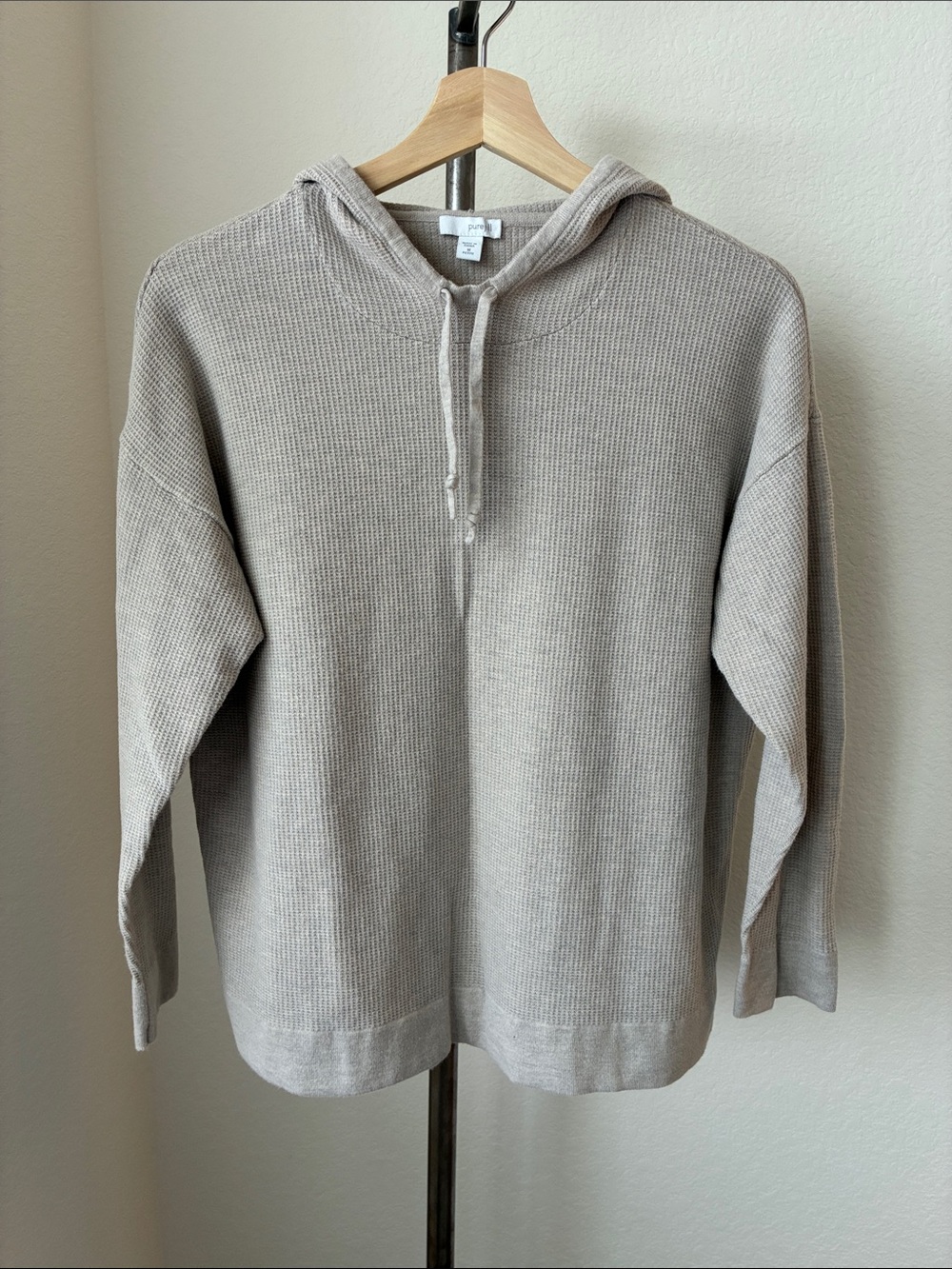 J. Jill purejill sz M Petite Beige Tan Waffle Sweater Hoodie Coastal Minimalist